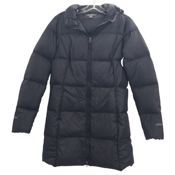 Eddie Bauer Women's Full Zip Up Hooded Puffer Jacket Long Sleeve Black Small NWT - Picture 1 of 8